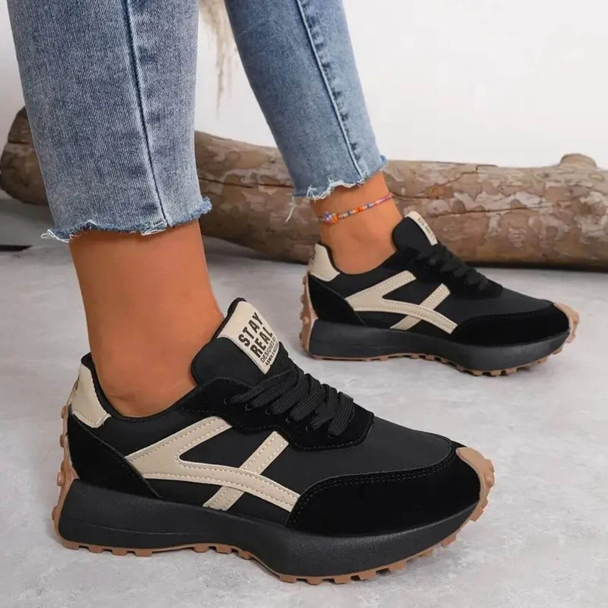 Iona | Contrast-Panel Lace-Up Women Comfortable Sneakers