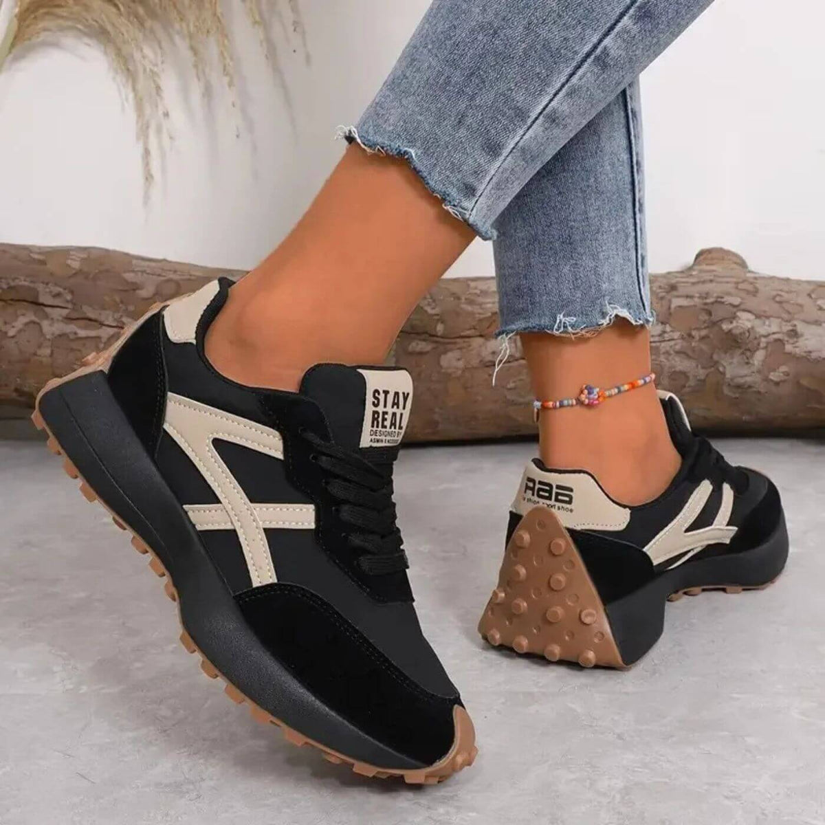 Iona | Contrast-Panel Lace-Up Women Comfortable Sneakers