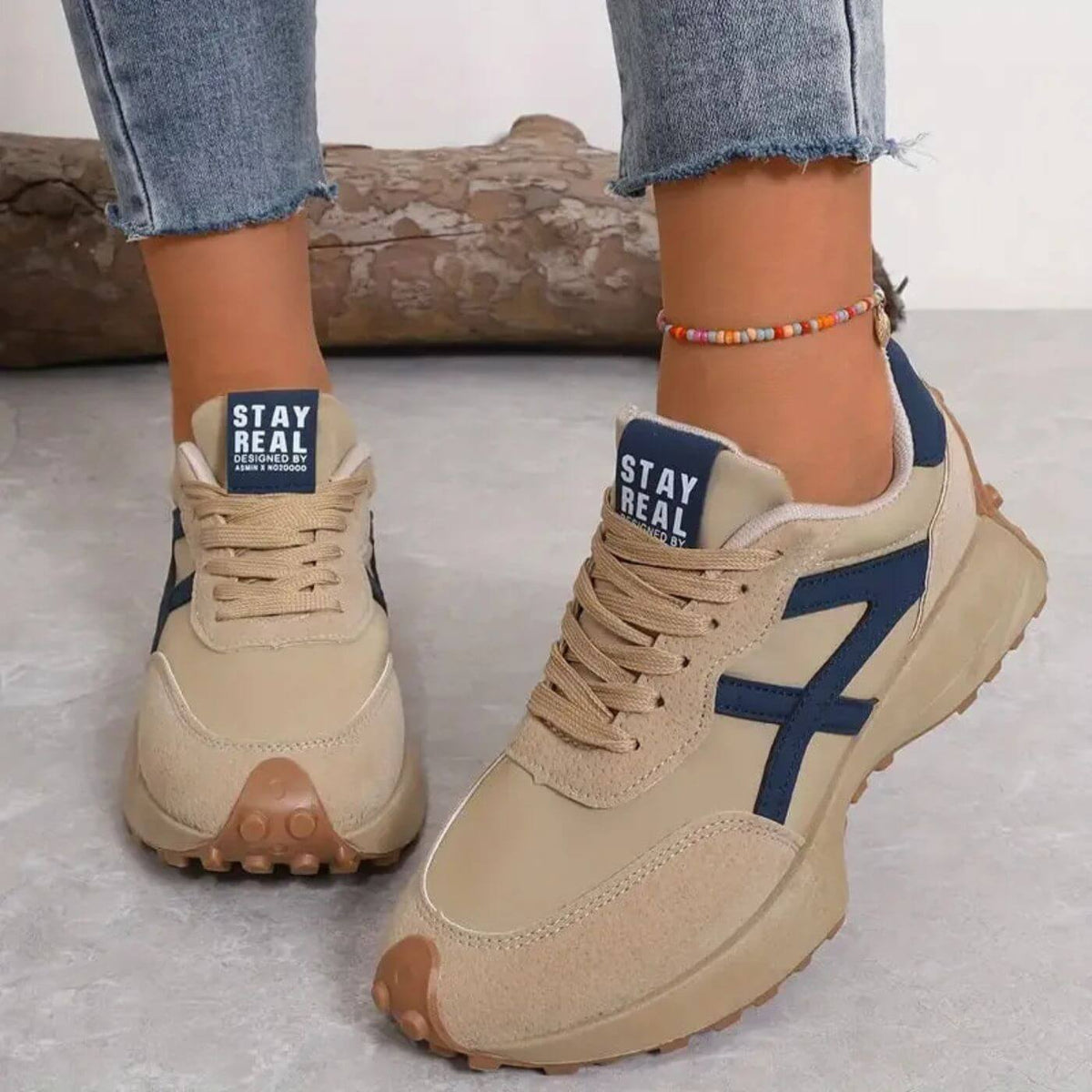 Iona | Contrast-Panel Lace-Up Women Comfortable Sneakers
