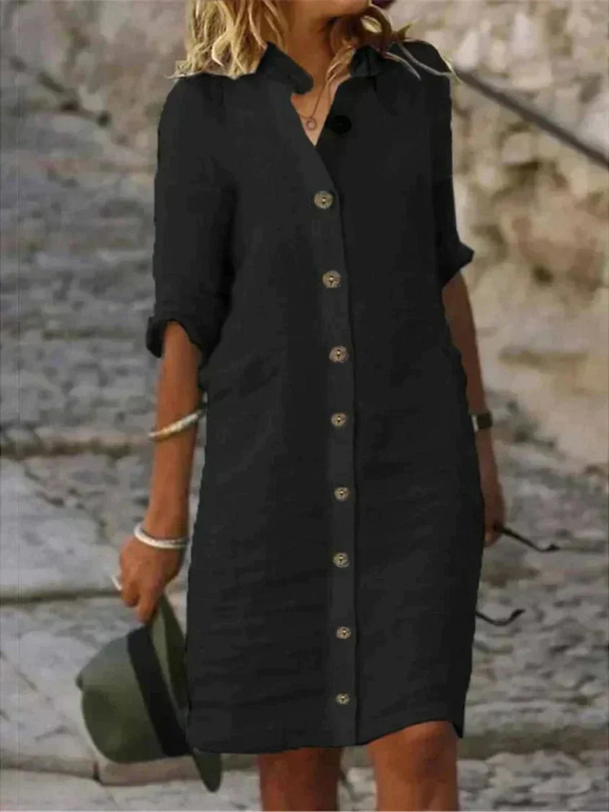 Ellie | Collared Long-Sleeve Button-Front Women's Shirt Dress