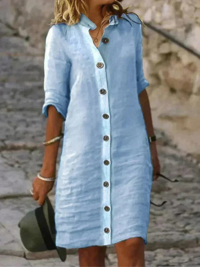 Ellie | Collared Long-Sleeve Button-Front Women's Shirt Dress