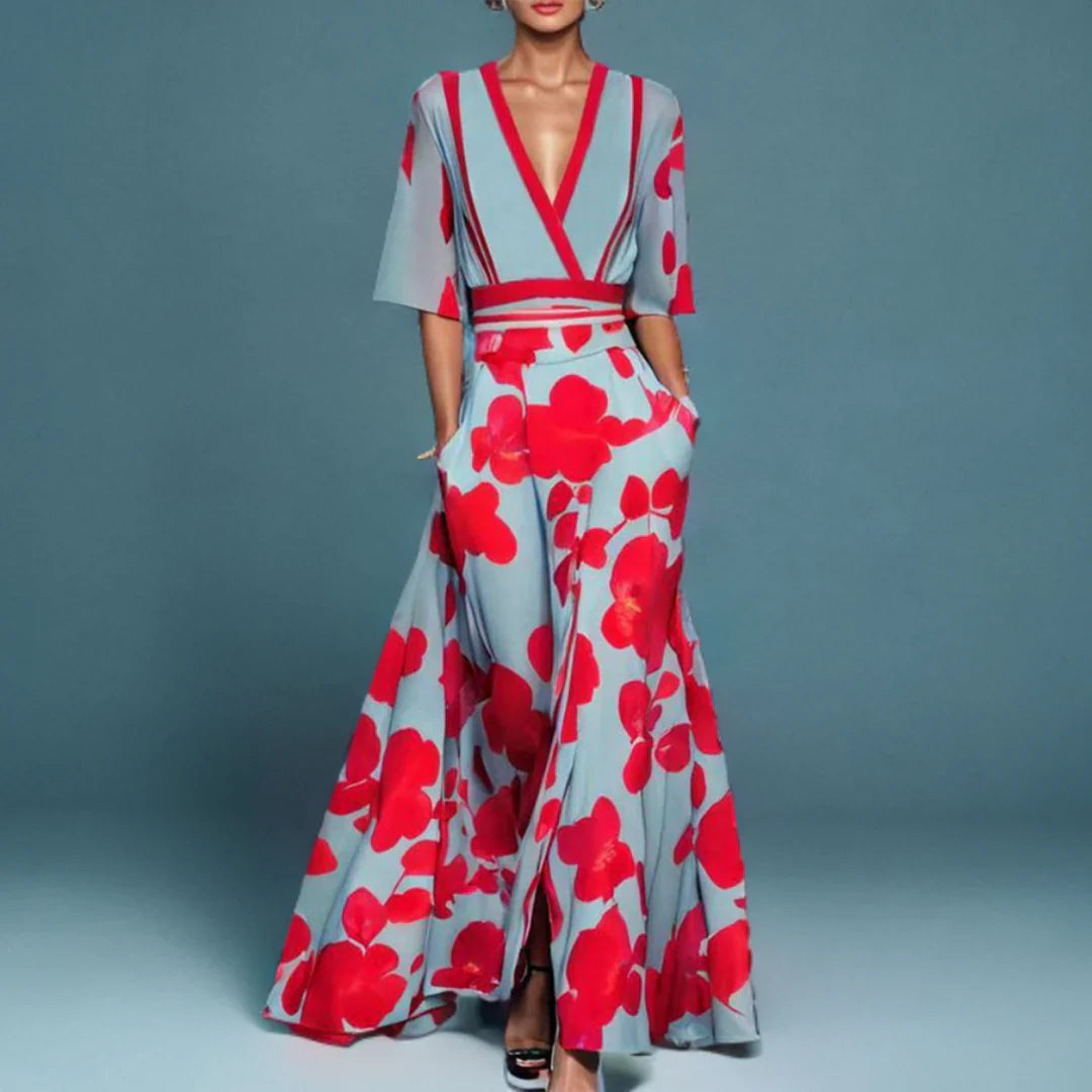 Elena | Floral Wrap Deep-V Women Summer Maxi Dress