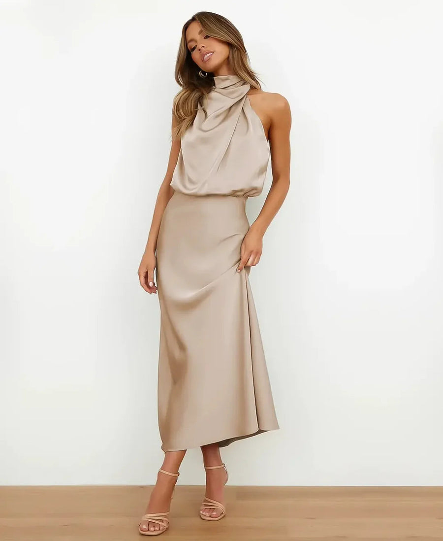 Alice | Draped Halter Sleeveless Women Summer Midi Dress