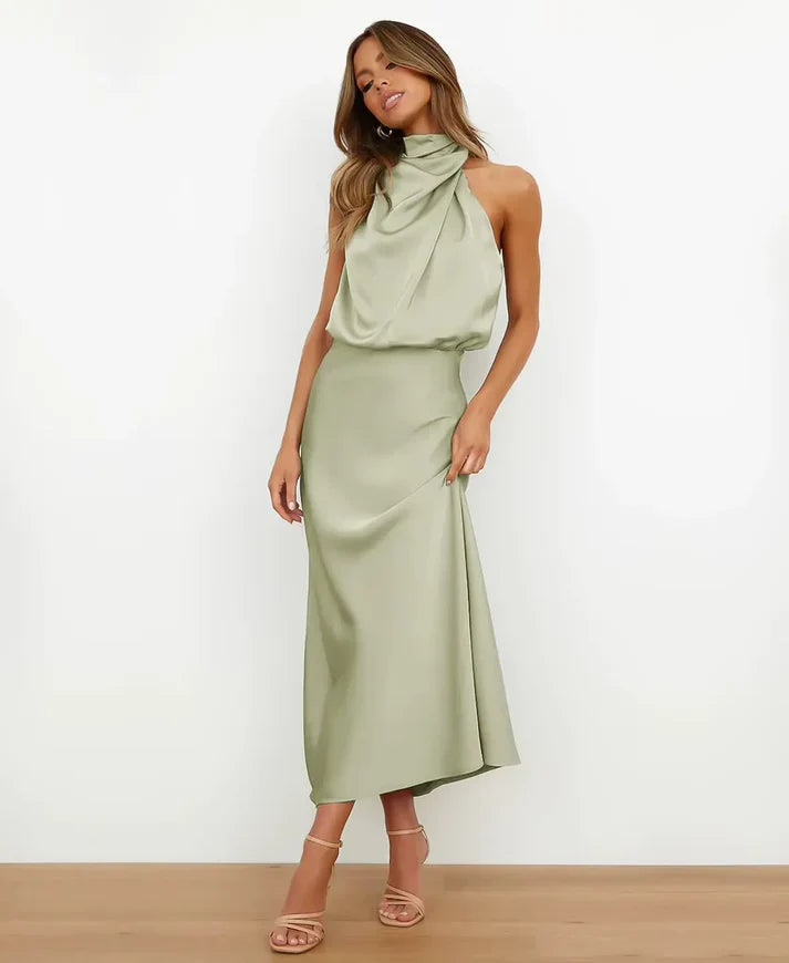Alice | Draped Halter Sleeveless Women Summer Midi Dress
