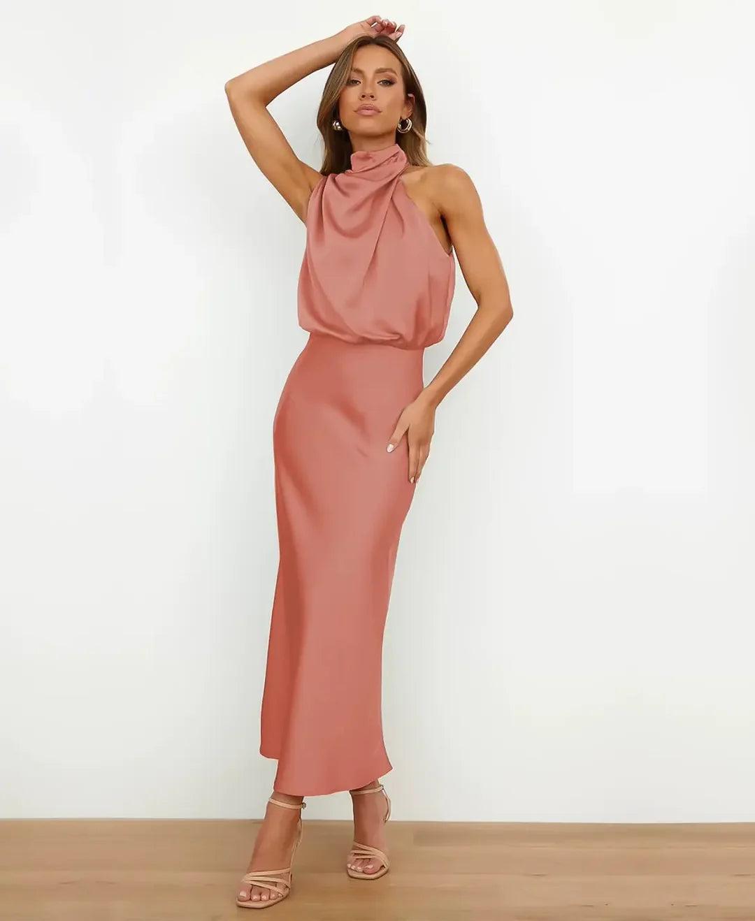 Alice | Draped Halter Sleeveless Women Summer Midi Dress