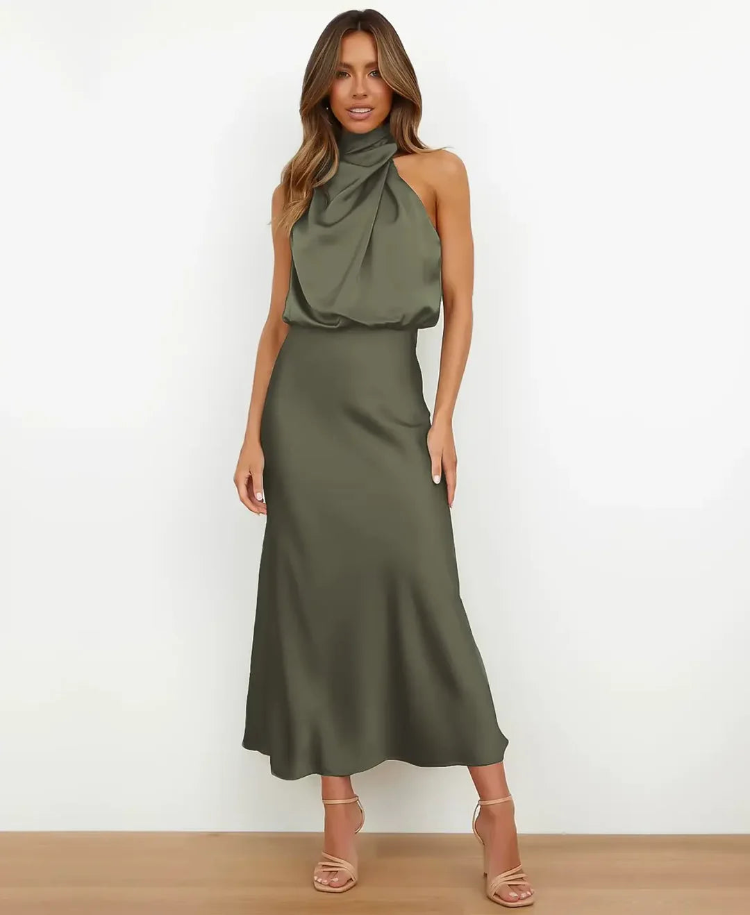 Alice | Draped Halter Sleeveless Women Summer Midi Dress