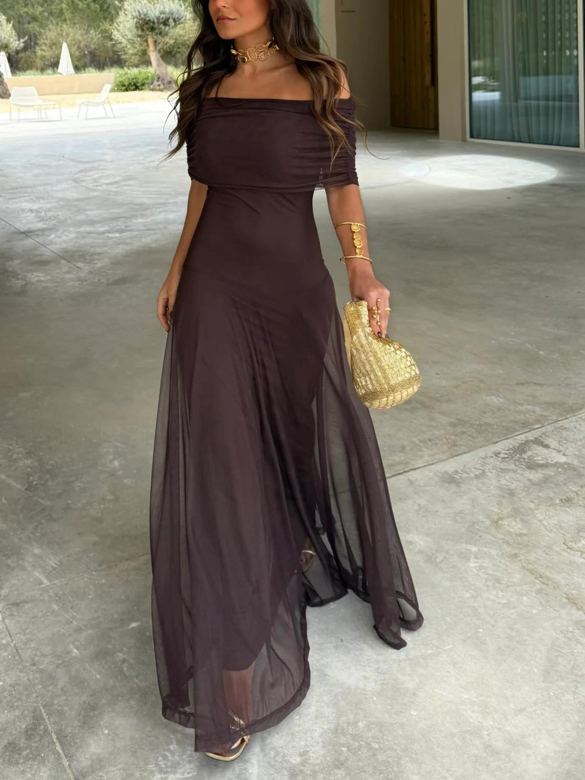 Agnes | Off-Shoulder Draped Flowing Women Summer Maxi Dress