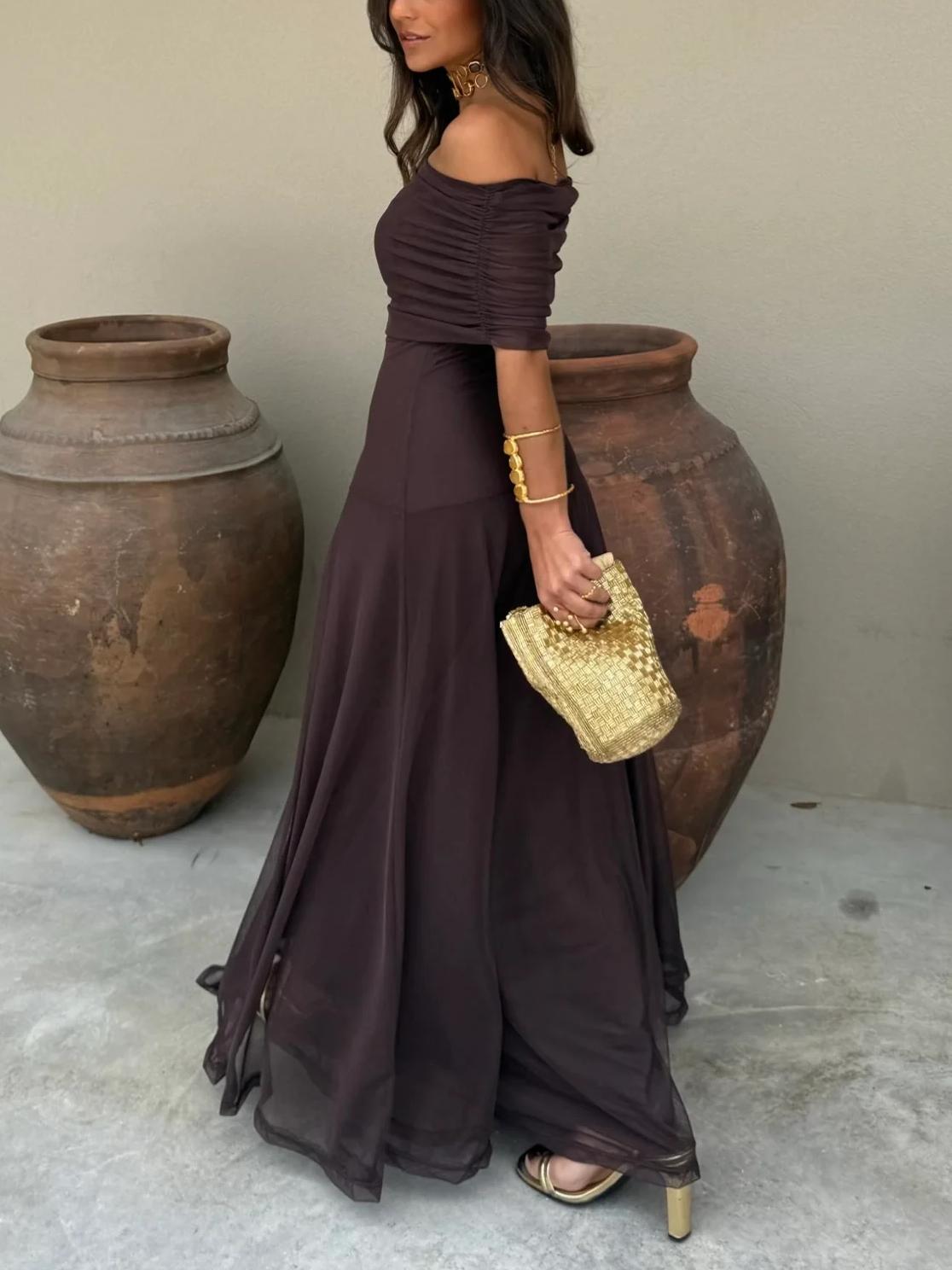 Agnes | Off-Shoulder Draped Flowing Women Summer Maxi Dress