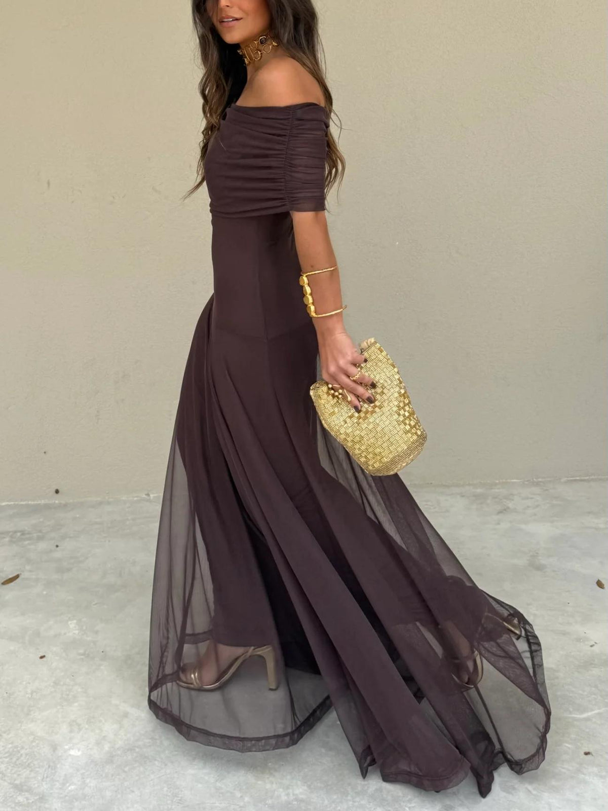 Agnes | Off-Shoulder Draped Flowing Women Summer Maxi Dress
