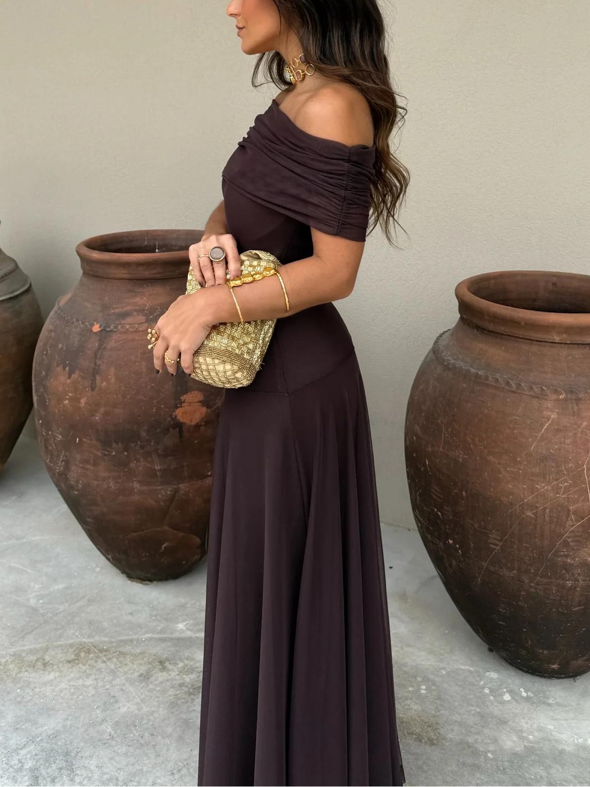 Agnes | Off-Shoulder Draped Flowing Women Summer Maxi Dress