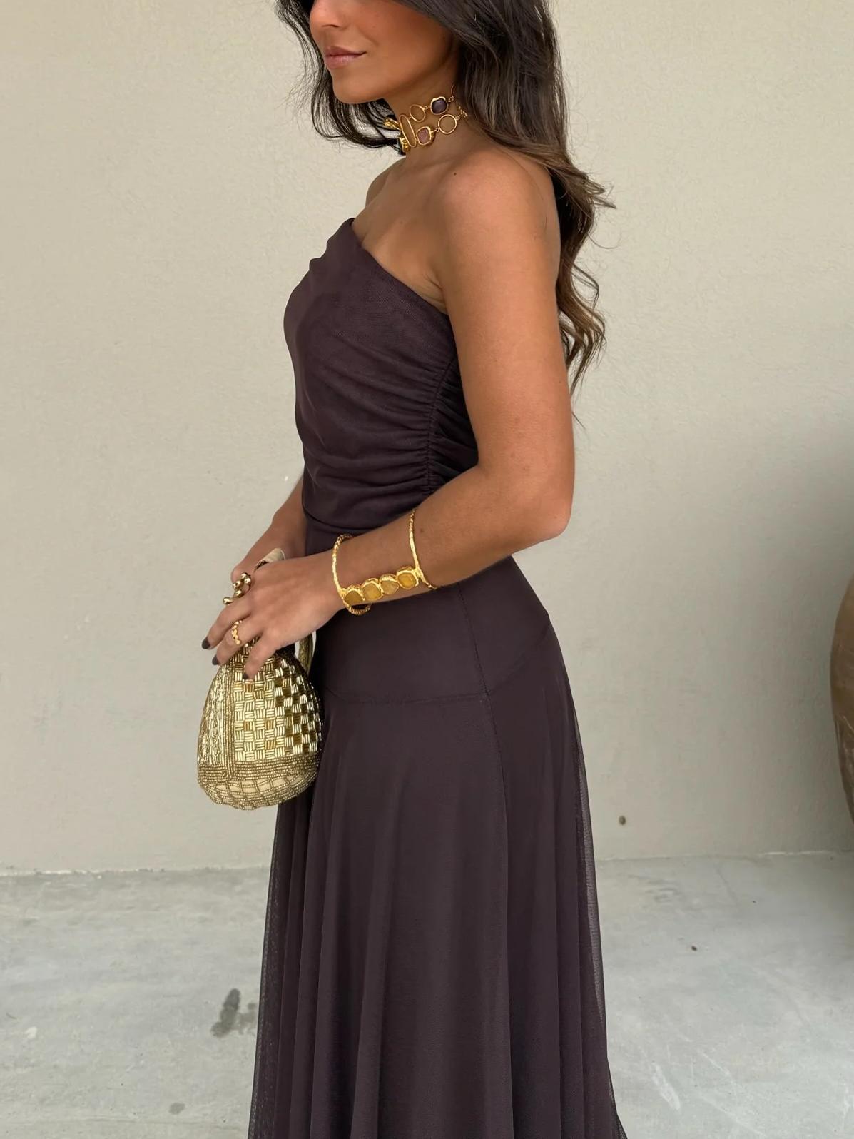 Agnes | Off-Shoulder Draped Flowing Women Summer Maxi Dress