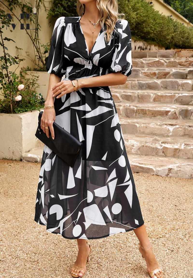 Carmen | Floral Romantic Puff-Sleeve Women Summer Midi Dress