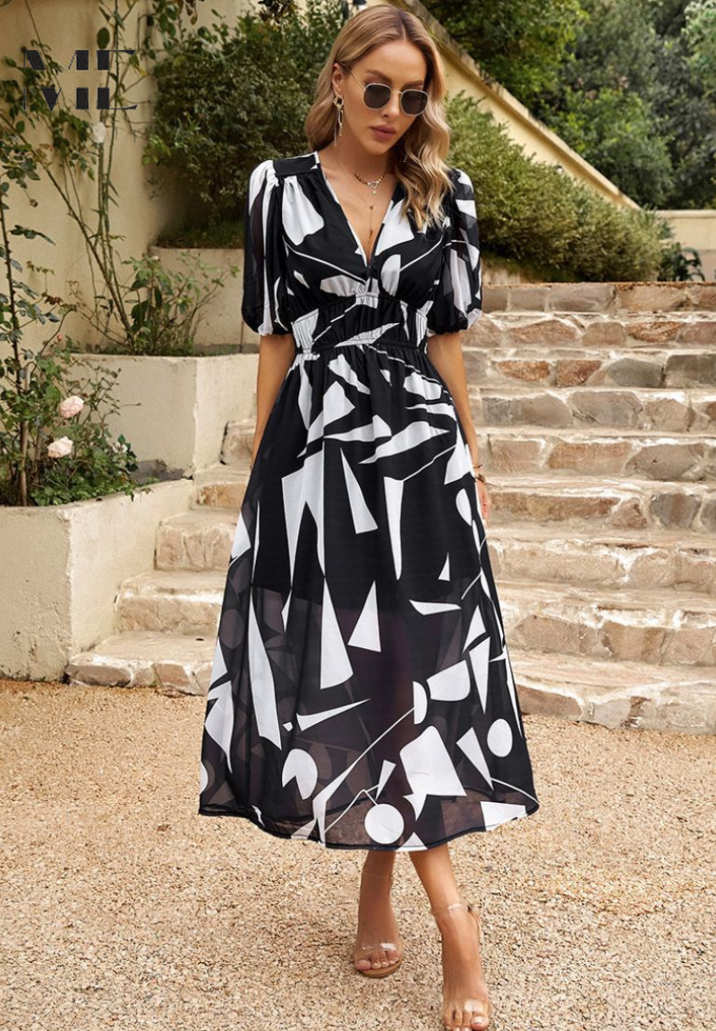 Carmen | Floral Romantic Puff-Sleeve Women Summer Midi Dress