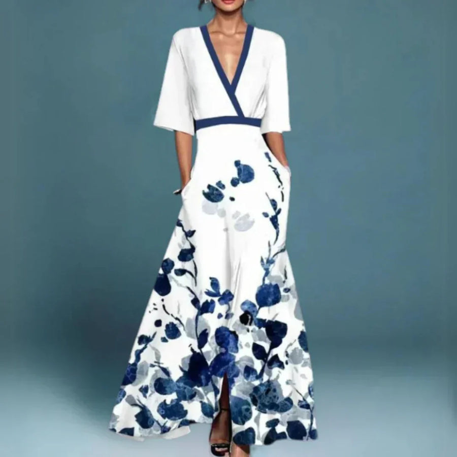 Indie | Floral Embroidered V-Neck Women Summer Maxi Dress