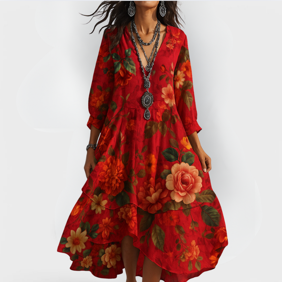 Andrea | Boho Floral Asymmetric-Hem Women Summer Maxi Dress