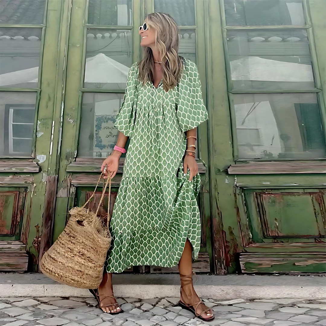 Belinda | Boho Geometric Long-Sleeve Women Summer Maxi Dress