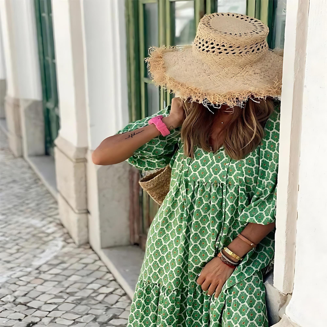 Belinda | Boho Geometric Long-Sleeve Women Summer Maxi Dress