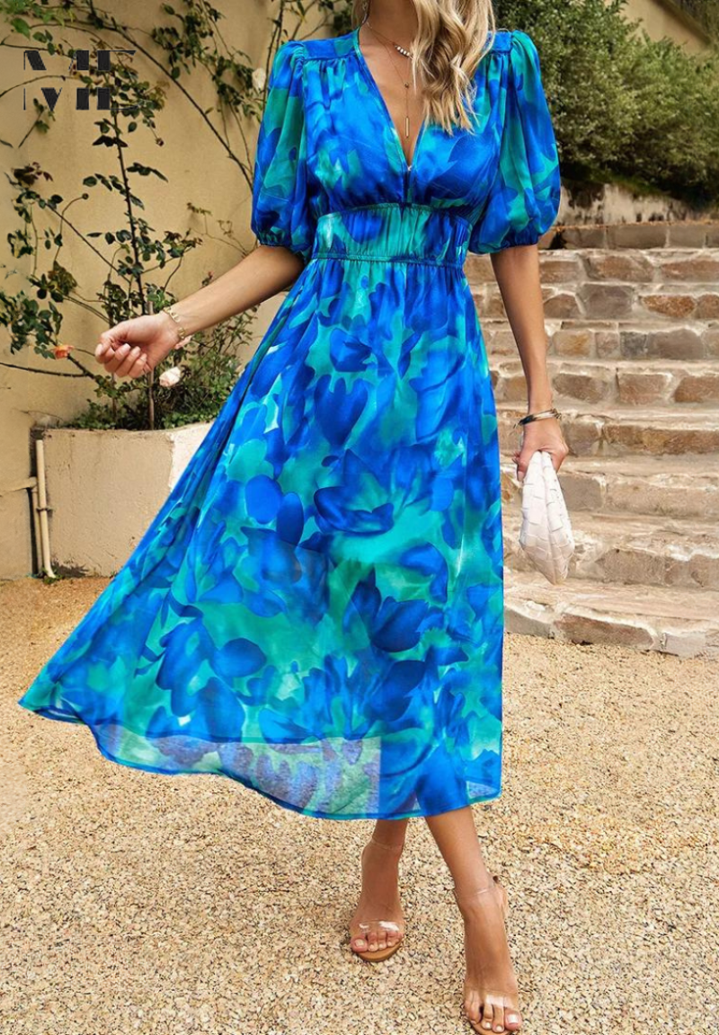 Carmen | Floral Romantic Puff-Sleeve Women Summer Midi Dress