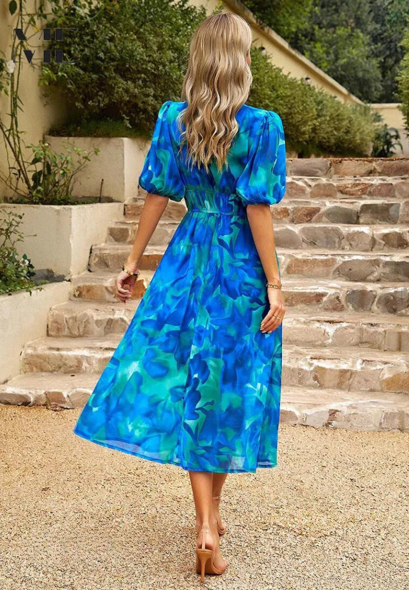 Carmen | Floral Romantic Puff-Sleeve Women Summer Midi Dress