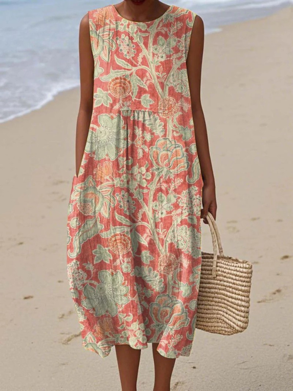 Lena | Sleeveless Linen-Blend Relaxed Women Summer Midi Dress