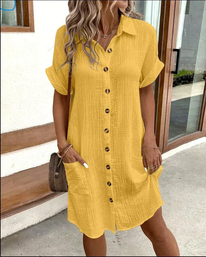 Riley | Roll-Up Sleeve Pocket Women's Summer Shirt Dress