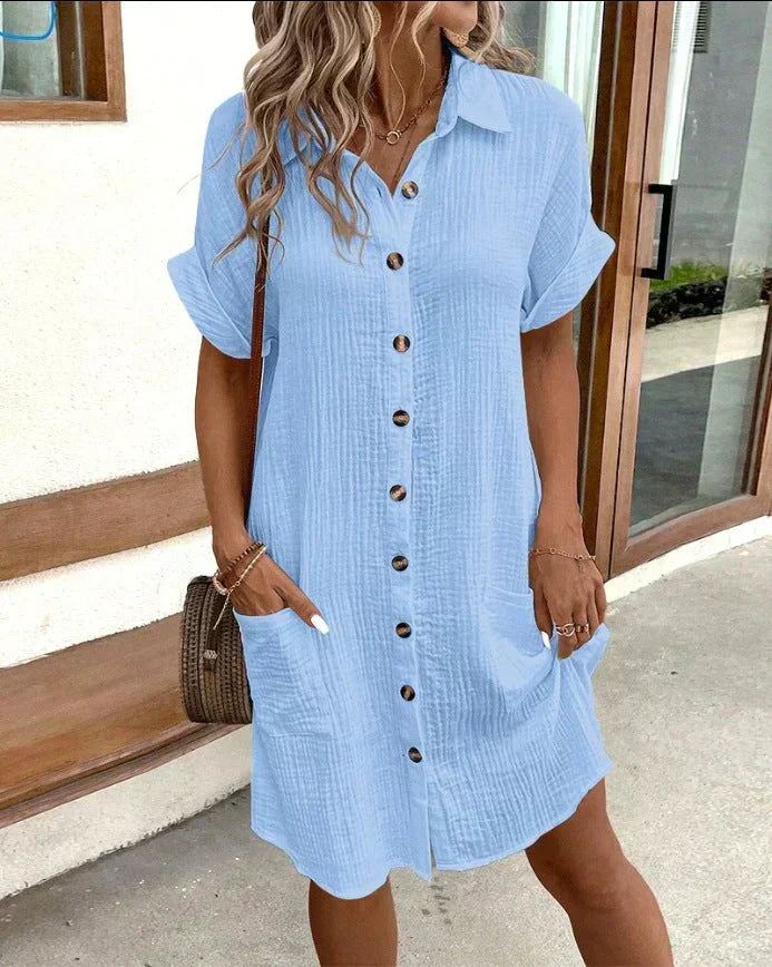 Riley | Roll-Up Sleeve Pocket Women's Summer Shirt Dress