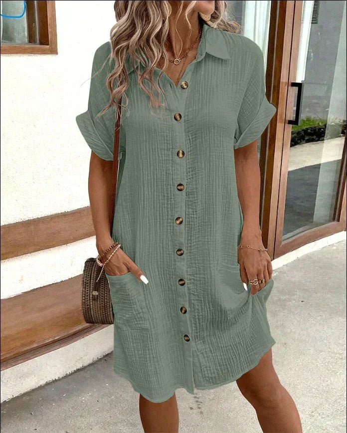 Riley | Roll-Up Sleeve Pocket Women's Summer Shirt Dress