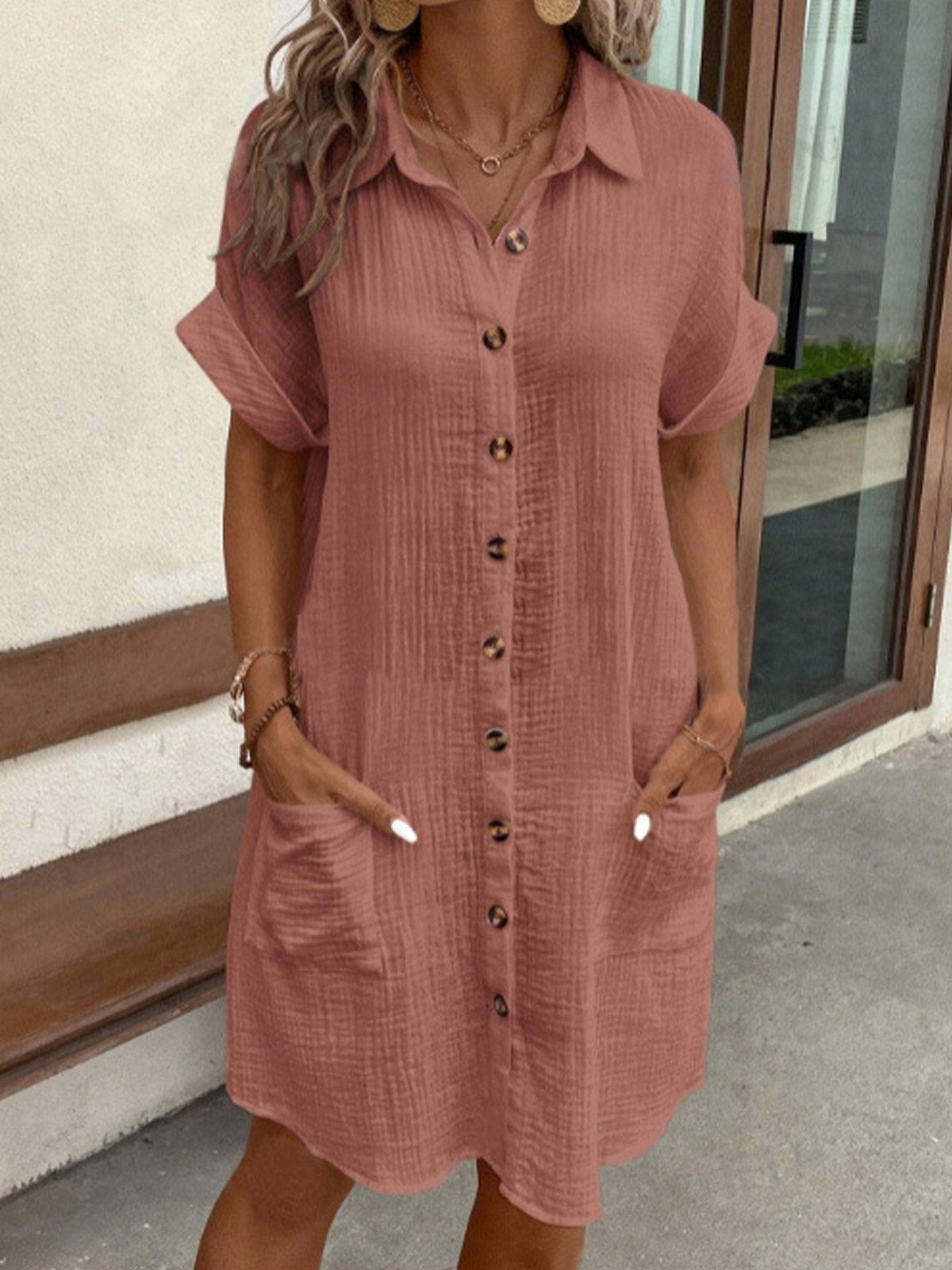 Riley | Roll-Up Sleeve Pocket Women's Summer Shirt Dress
