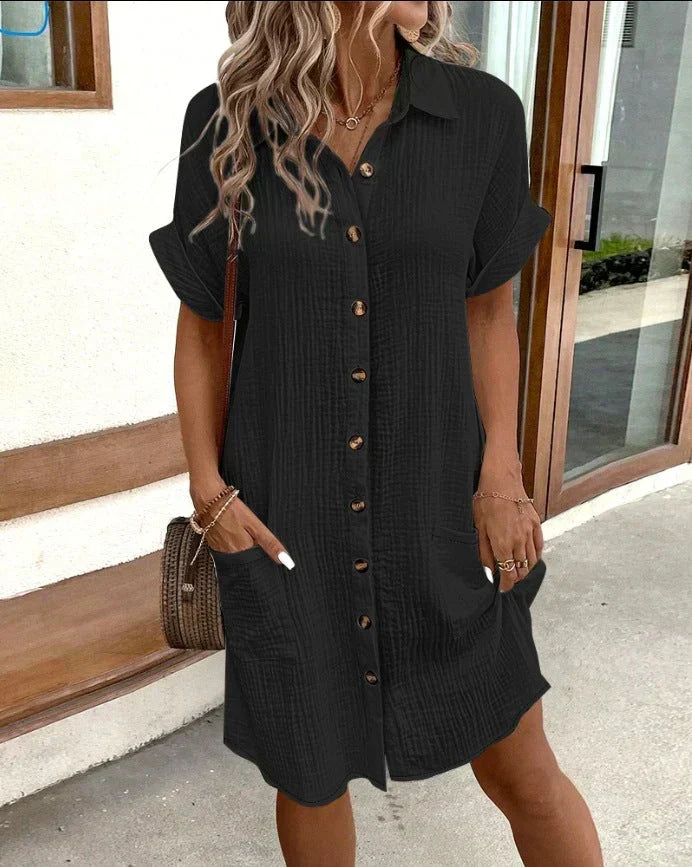 Riley | Roll-Up Sleeve Pocket Women's Summer Shirt Dress