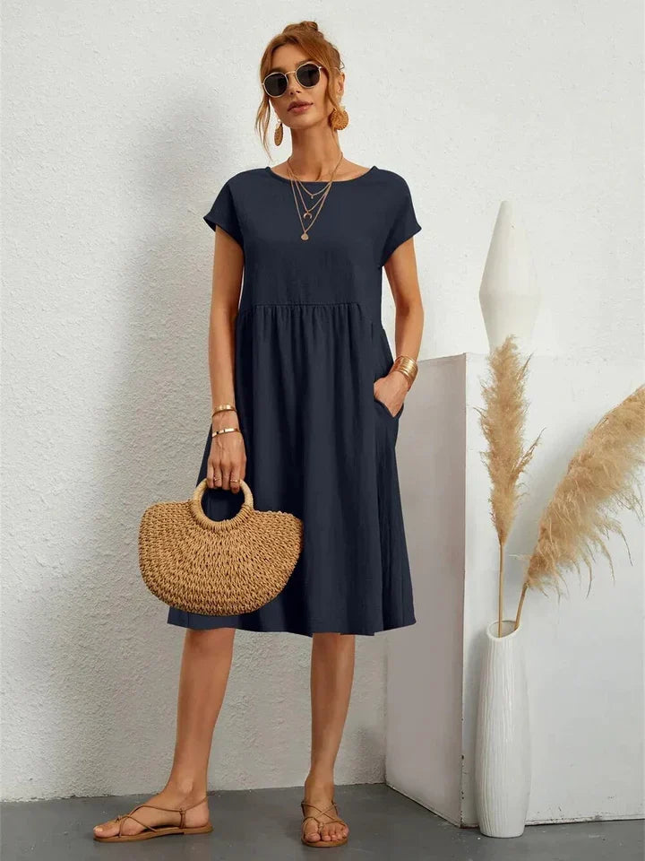 Sol | Cotton-Linen A-Line Pocket Women Summer Midi Dress