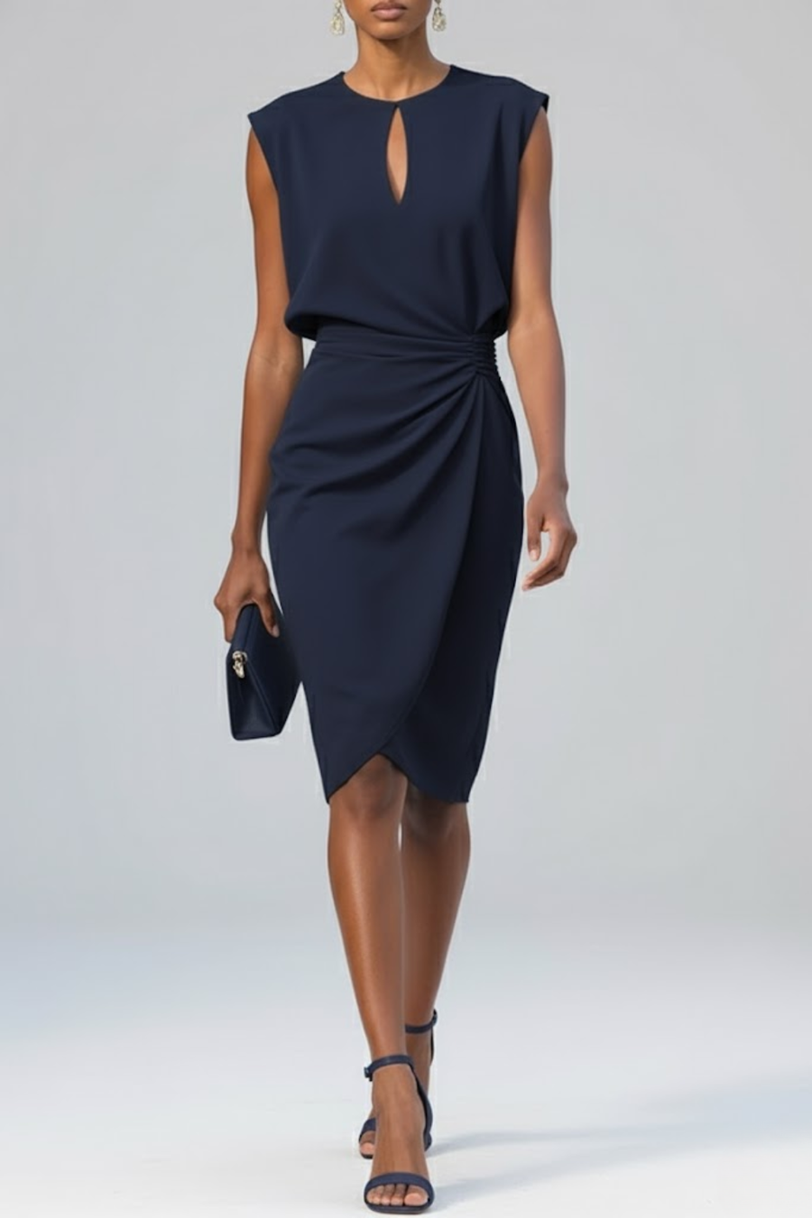 Sara | Ruched Keyhole Midi Women Cocktail Summer Dress