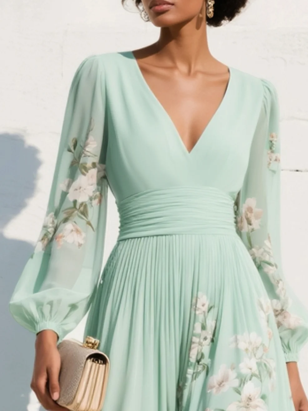 Blythe | Floral Embroidered Sheer-Sleeve Women Summer Midi Dress