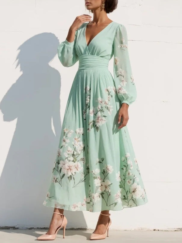 Blythe | Floral Embroidered Sheer-Sleeve Women Summer Midi Dress