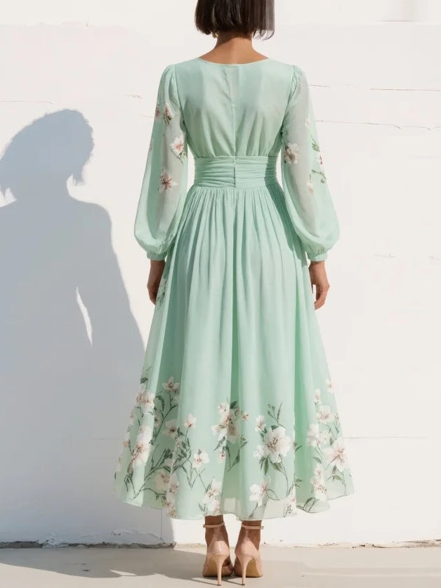 Blythe | Floral Embroidered Sheer-Sleeve Women Summer Midi Dress