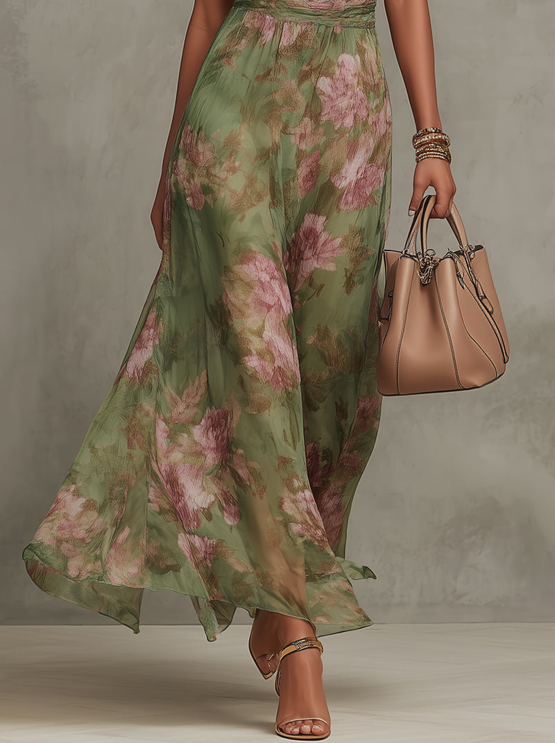 Nina | Floral Halter Defined-Waist Women Summer Maxi Dress