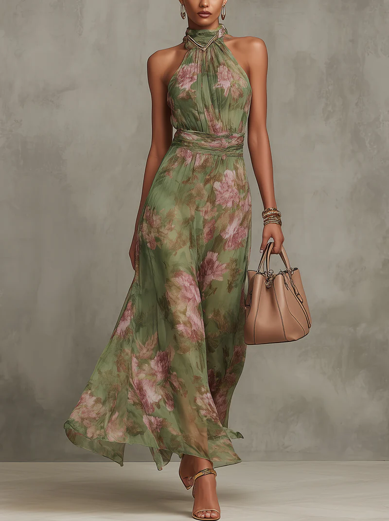 Danielle | Floral Halter Sleeveless Women Summer Maxi Dress