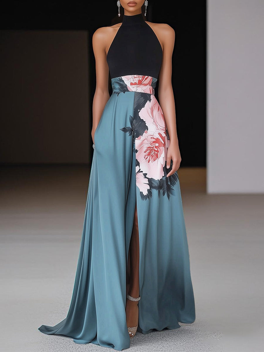 Genevieve | Floral Halter Front-Slit Women Summer Maxi Dress