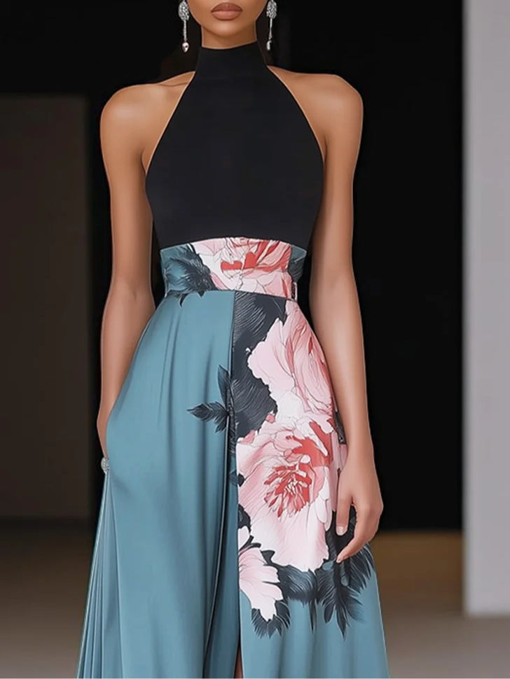 Genevieve | Floral Halter Front-Slit Women Summer Maxi Dress