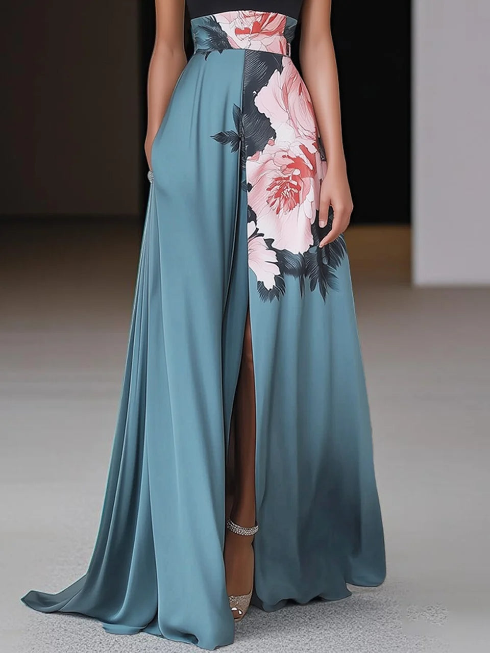 Genevieve | Floral Halter Front-Slit Women Summer Maxi Dress