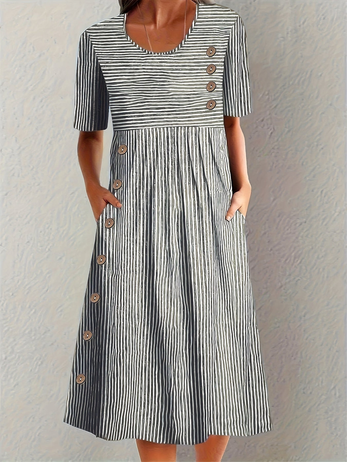 Leila | Striped Button-Detail Relaxed Women Summer Midi Dress