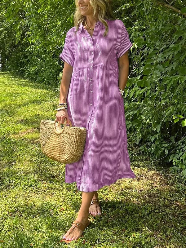 Gia | Striped Button-Front Relaxed Women Summer Midi Dress