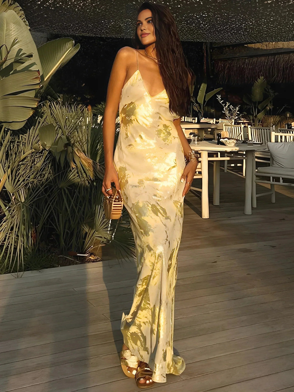 Susanna | Satin Floral Cowl-Neck Women Summer Maxi Dress