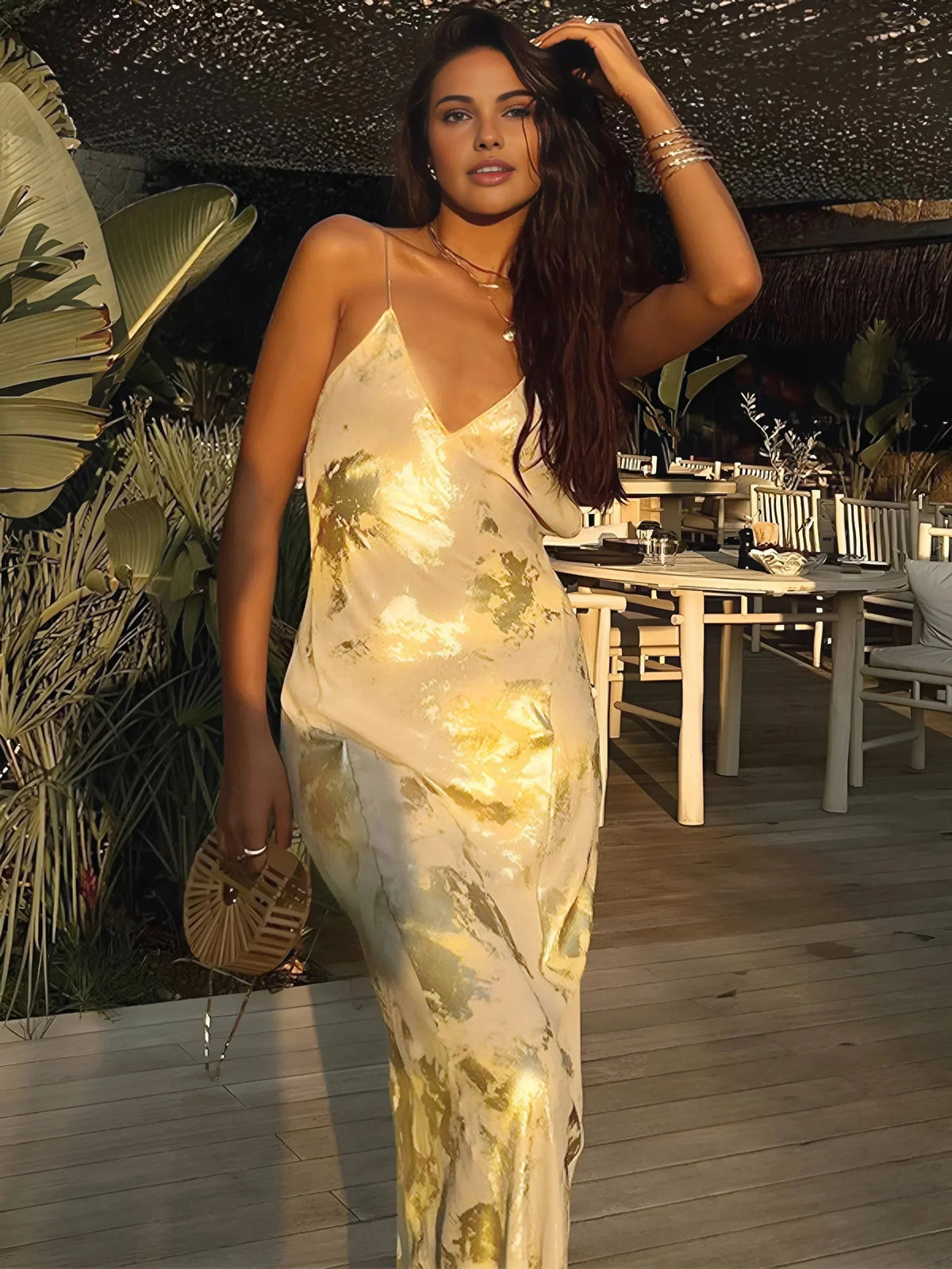 Susanna | Satin Floral Cowl-Neck Women Summer Maxi Dress