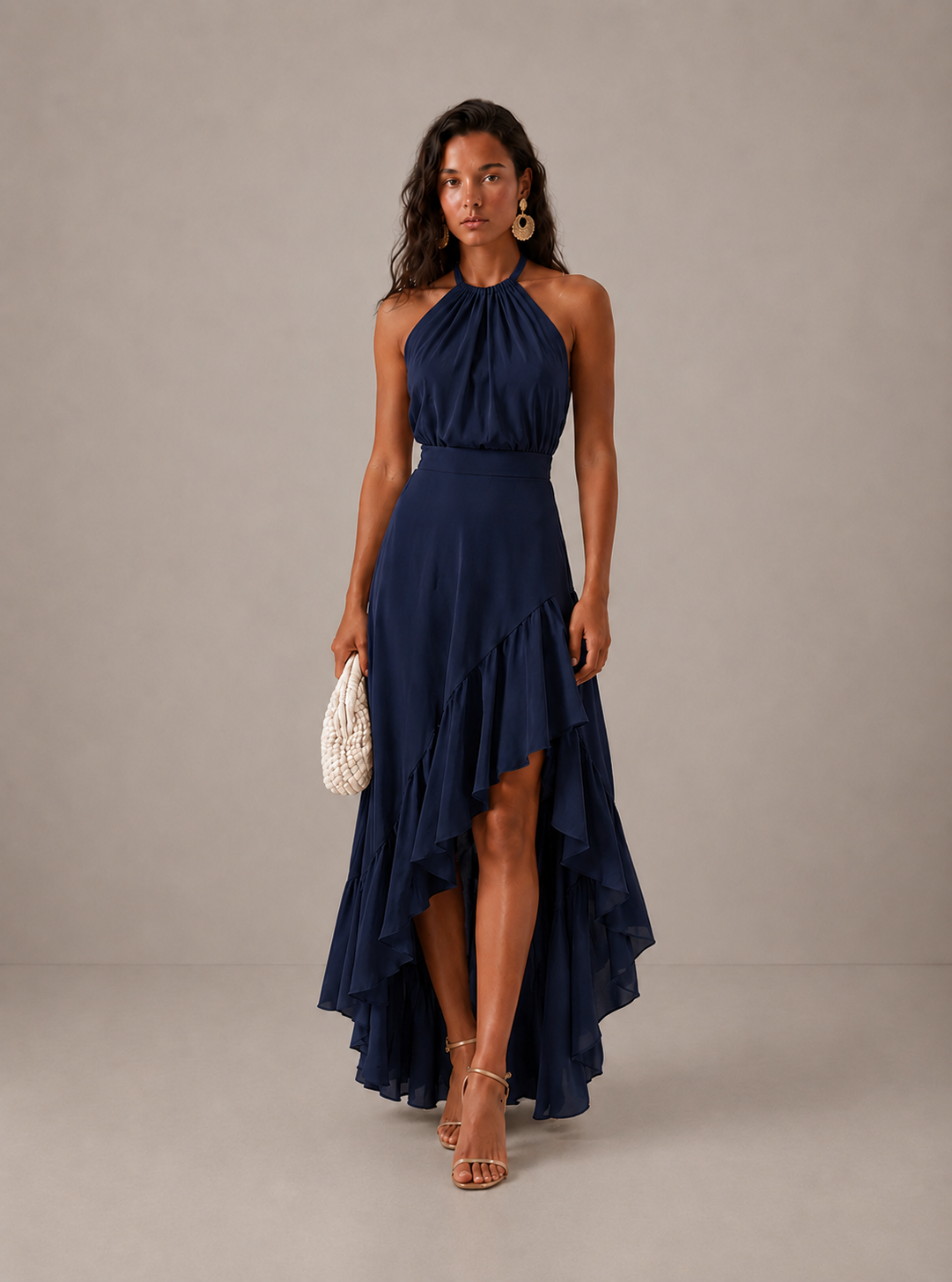 Penelope | Halter Asymmetric Ruffle Women Summer Midi Dress