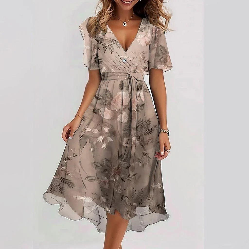 Aubrey | Floral Wrap Waist-Tie Women Summer Midi Dress