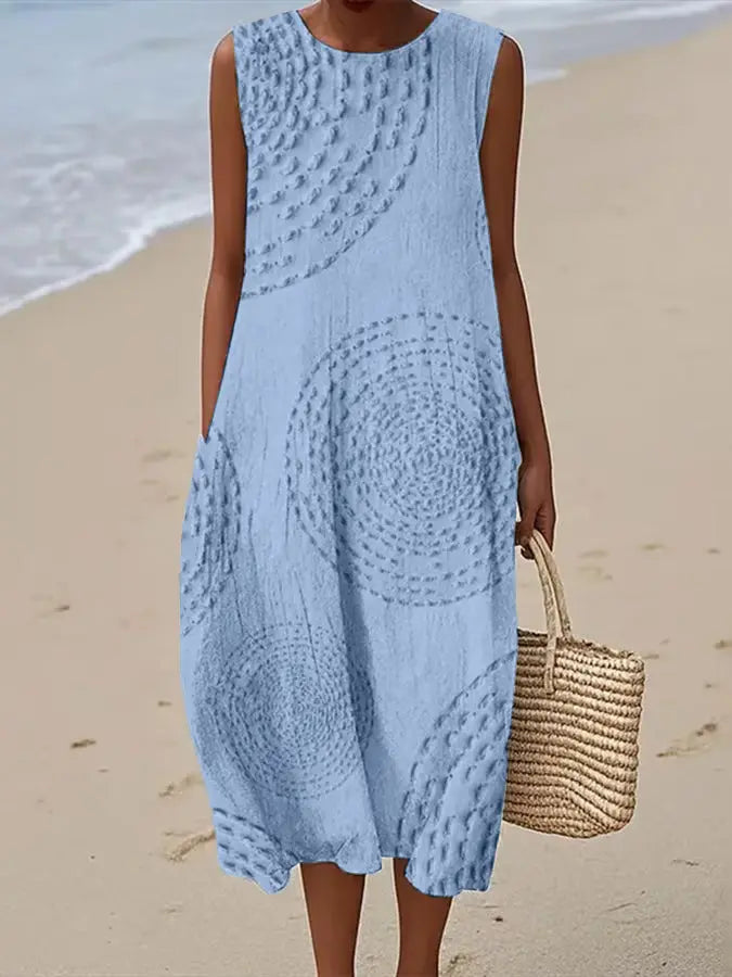 Dalia | Sleeveless Textured Artistic Women Summer Midi Dress