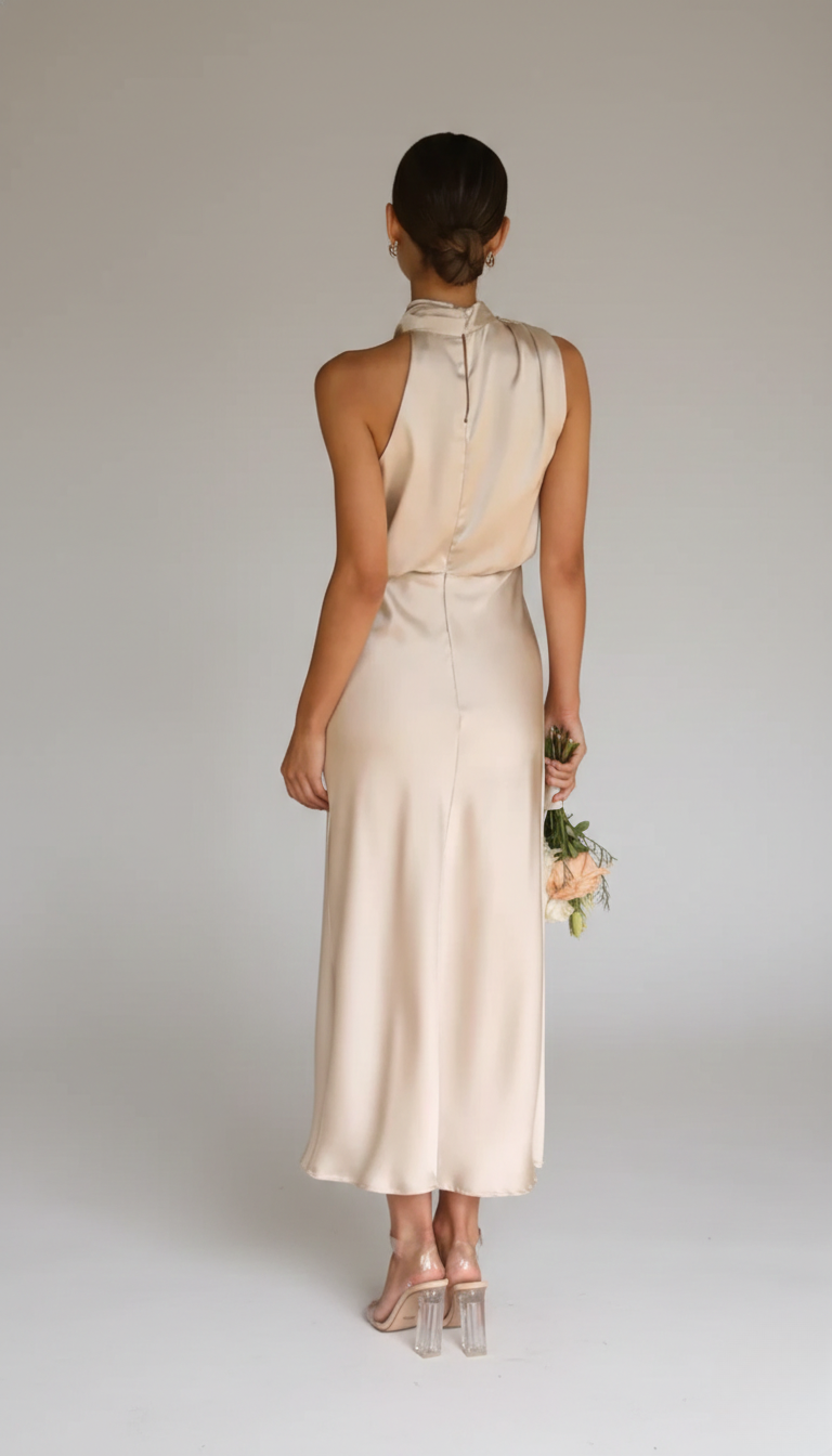 Genevieve | Cowl Halter Open-Back Midi Women Cocktail Summer Dress