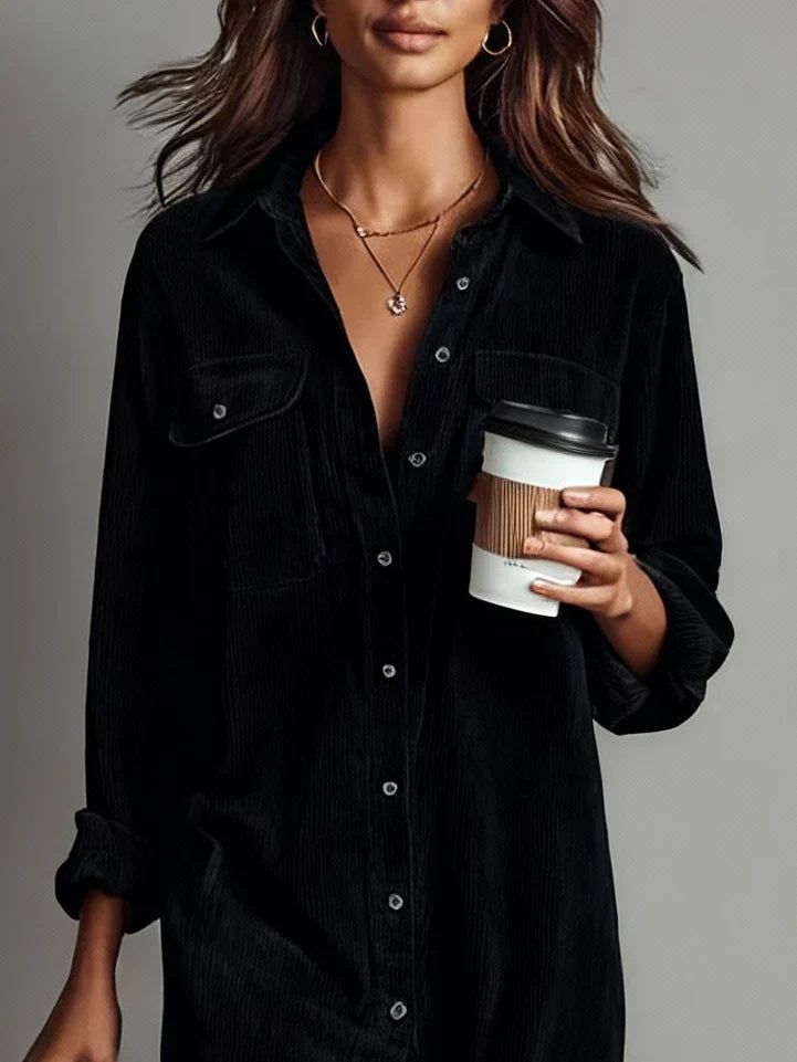 Iris | Corduroy Button-Front Women's Midi Shirt Dress for Autumn