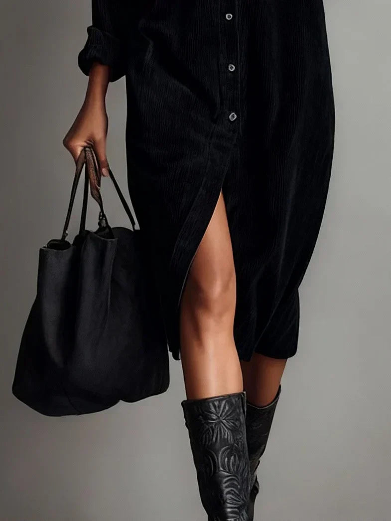 Iris | Corduroy Button-Front Women's Midi Shirt Dress for Autumn