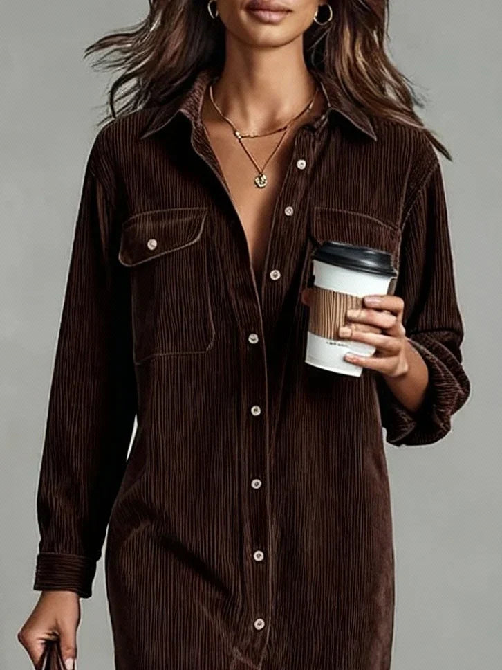 Iris | Corduroy Button-Front Women's Midi Shirt Dress for Autumn